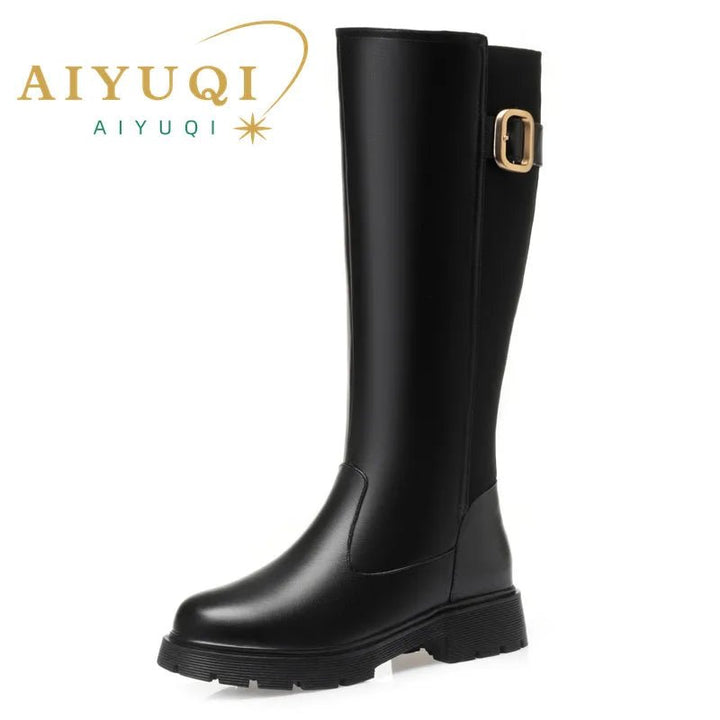 Women's Genuine Leather Knee - High Winter Boots with Wool Lining - Sizes 35–42 - VeauBeauty