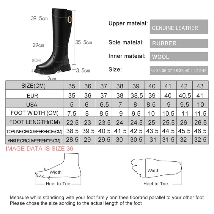Women's Genuine Leather Knee - High Winter Boots with Wool Lining - Sizes 35–42 - VeauBeauty