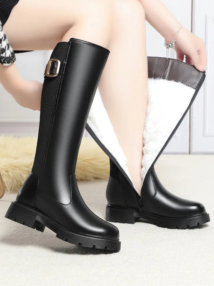 Women's Genuine Leather Knee - High Winter Boots with Wool Lining - Sizes 35–42 - VeauBeauty