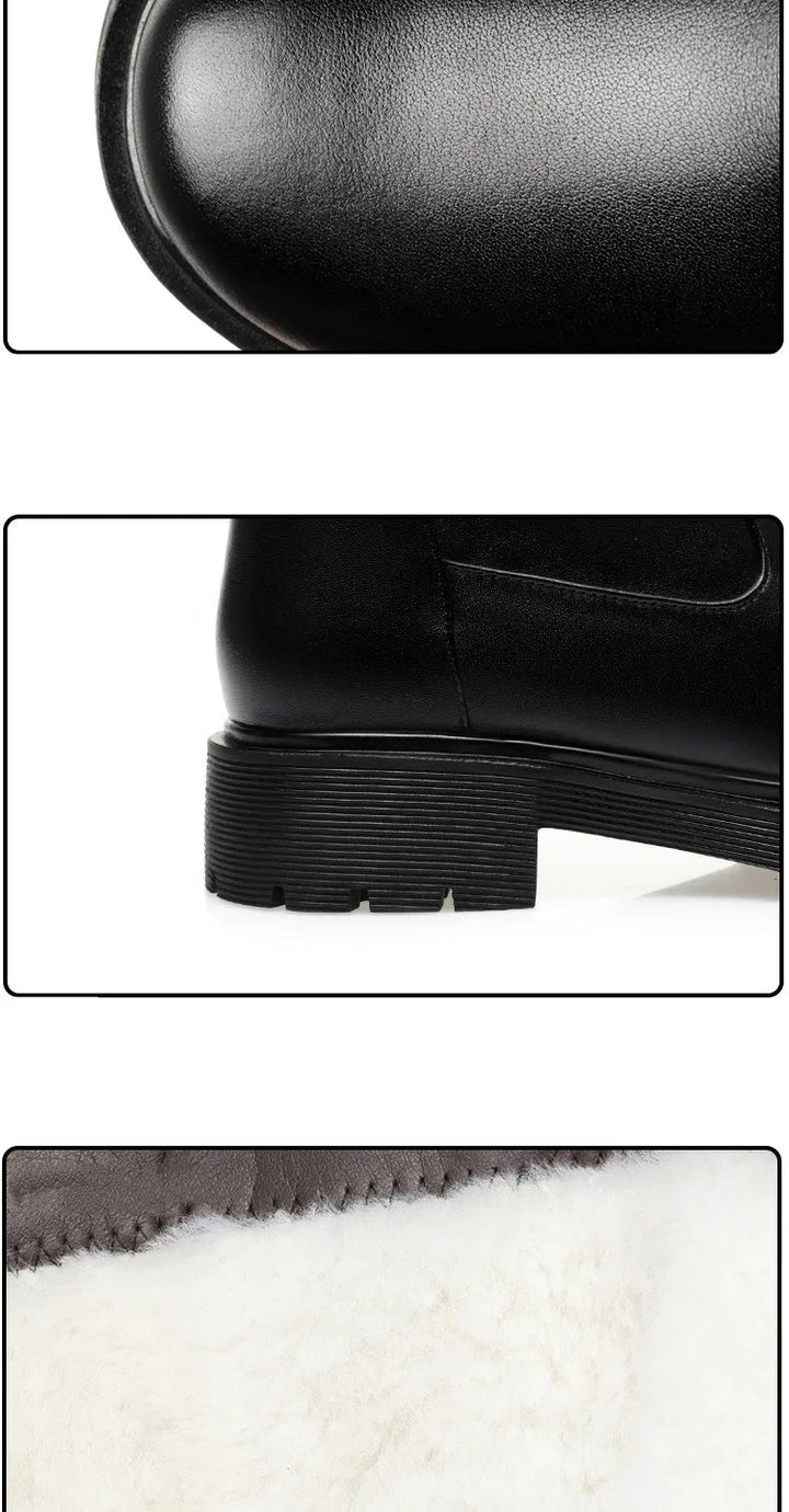 Women's Genuine Leather Knee - High Winter Boots with Wool Lining - Sizes 35–42 - VeauBeauty