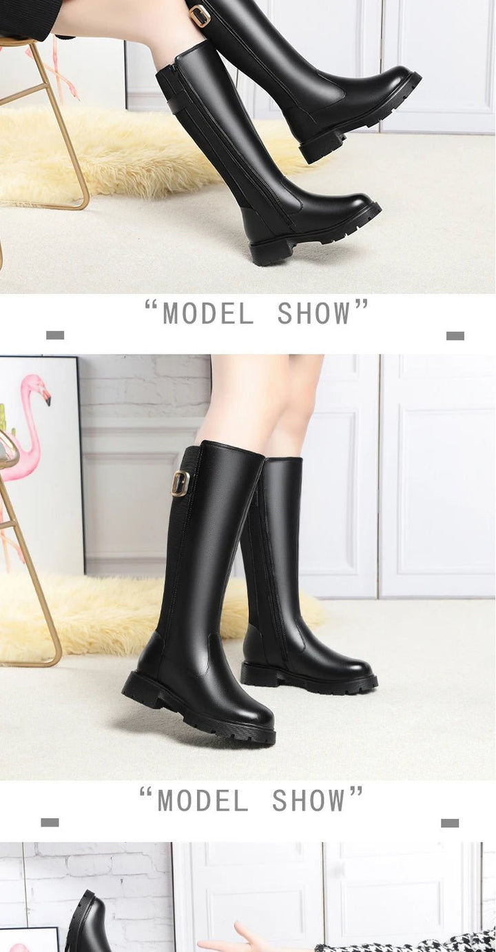 Women's Genuine Leather Knee - High Winter Boots with Wool Lining - Sizes 35–42 - VeauBeauty
