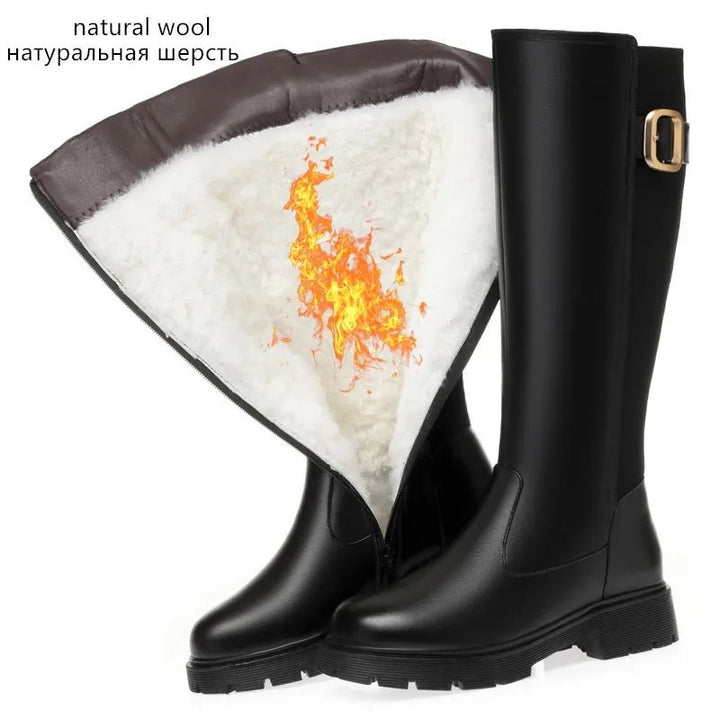 Women's Genuine Leather Knee - High Winter Boots with Wool Lining - Sizes 35–42 - VeauBeauty