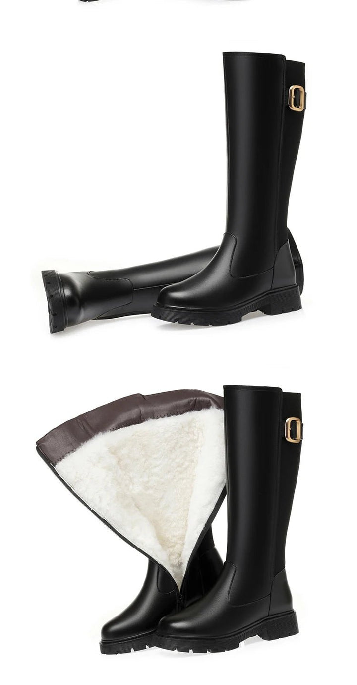 Women's Genuine Leather Knee - High Winter Boots with Wool Lining - Sizes 35–42 - VeauBeauty