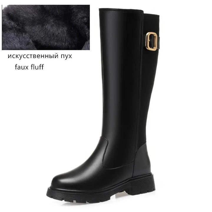 Women's Genuine Leather Knee - High Winter Boots with Wool Lining - Sizes 35–42 - VeauBeauty