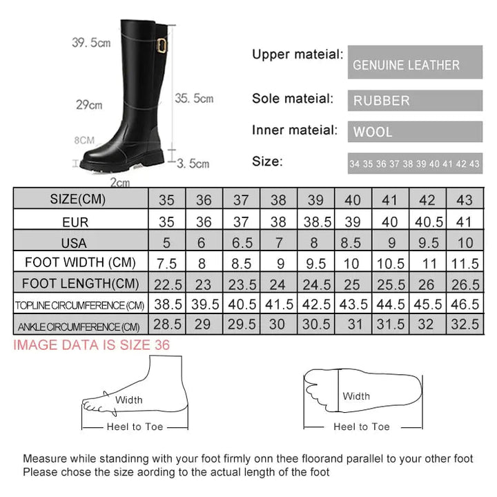 Women's Genuine Leather Knee - High Winter Boots with Wool Lining - Sizes 35–42 - VeauBeauty