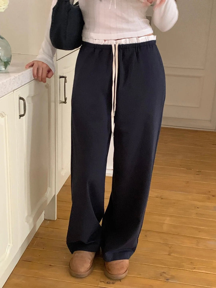 Women's Korean Style Cotton Pants – Elastic Waist with Ruffle Detail - VeauBeauty