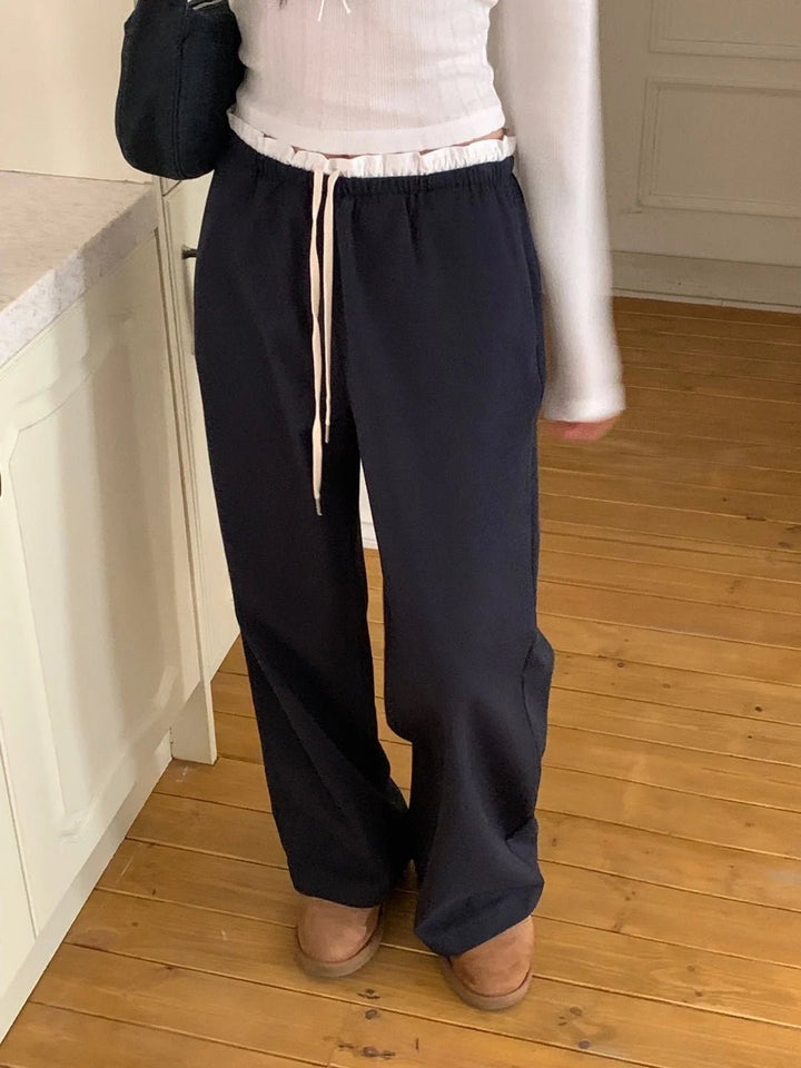 Women's Korean Style Cotton Pants – Elastic Waist with Ruffle Detail - VeauBeauty