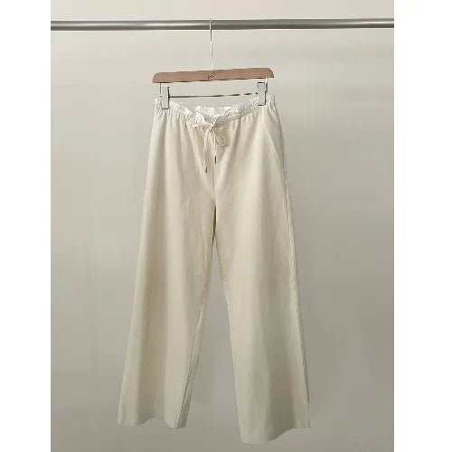 Women's Korean Style Cotton Pants – Elastic Waist with Ruffle Detail - VeauBeauty