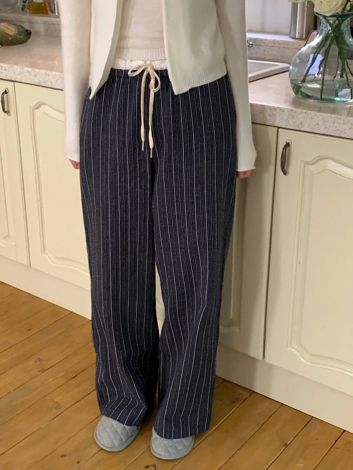 Women's Korean Style Cotton Pants – Elastic Waist with Ruffle Detail - VeauBeauty