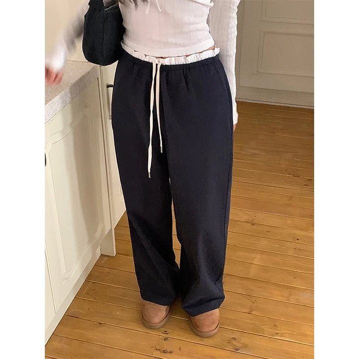 Women's Korean Style Cotton Pants – Elastic Waist with Ruffle Detail - VeauBeauty