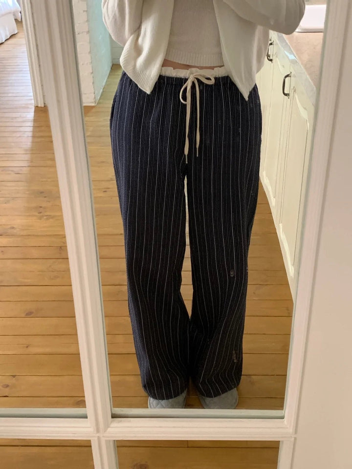 Women's Korean Style Cotton Pants – Elastic Waist with Ruffle Detail - VeauBeauty