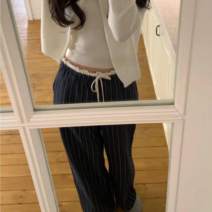 Women's Korean Style Cotton Pants – Elastic Waist with Ruffle Detail - VeauBeauty