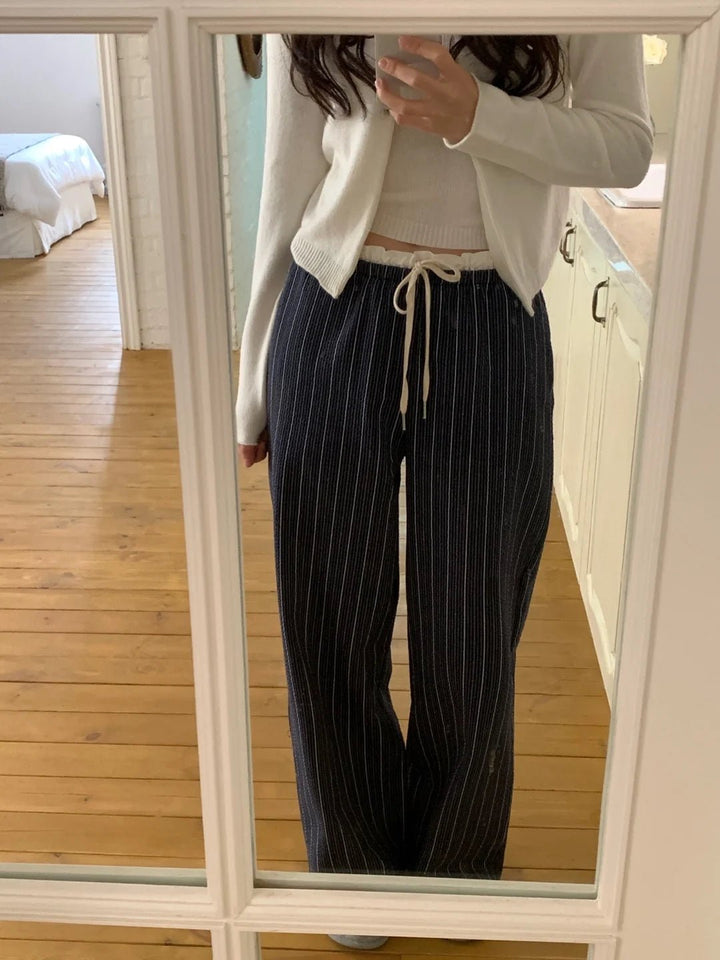 Women's Korean Style Cotton Pants – Elastic Waist with Ruffle Detail - VeauBeauty