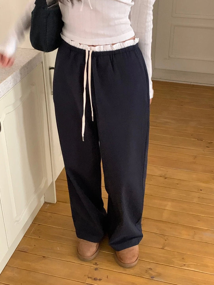 Women's Korean Style Cotton Pants – Elastic Waist with Ruffle Detail - VeauBeauty