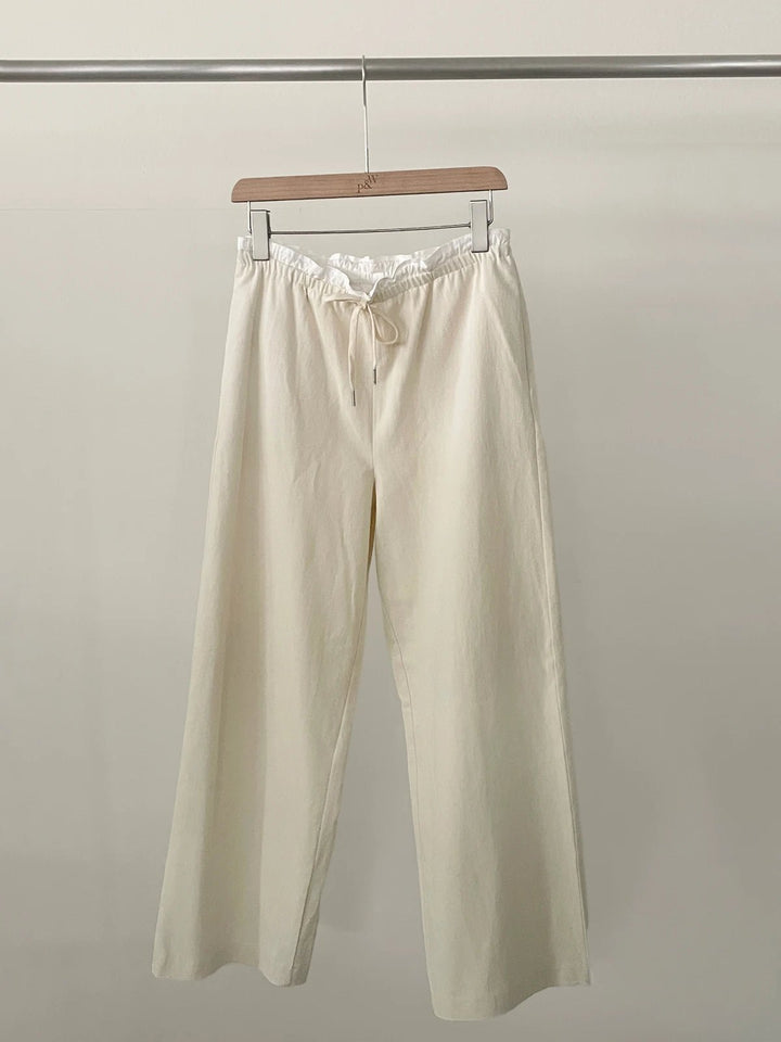 Women's Korean Style Cotton Pants – Elastic Waist with Ruffle Detail - VeauBeauty