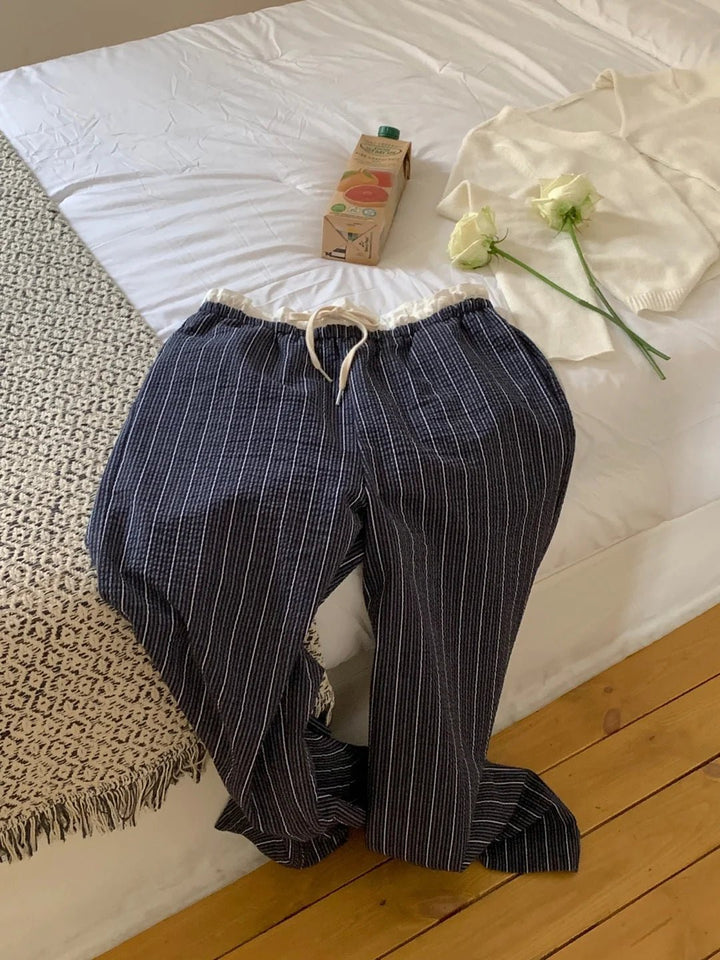 Women's Korean Style Cotton Pants – Elastic Waist with Ruffle Detail - VeauBeauty