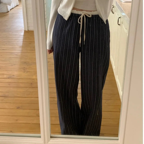 Women's Korean Style Cotton Pants – Elastic Waist with Ruffle Detail - VeauBeauty