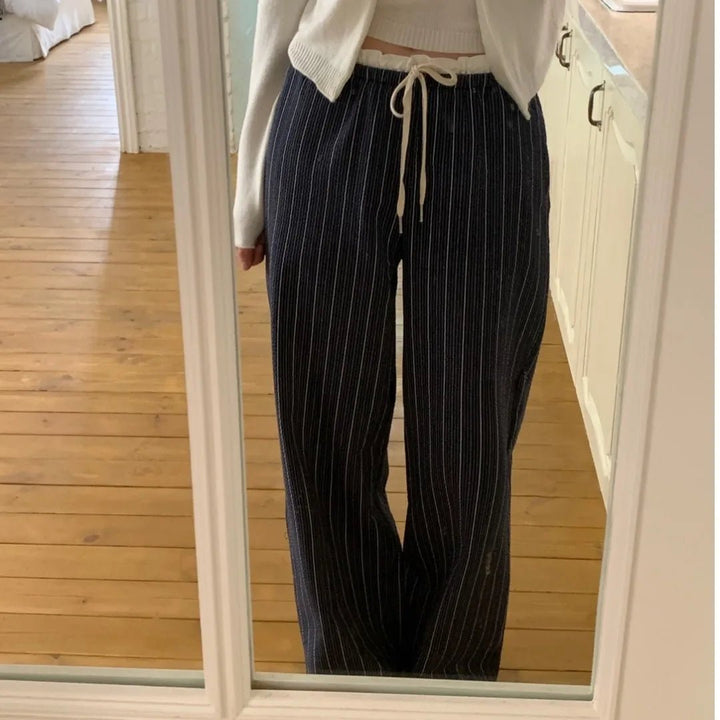 Women's Korean Style Cotton Pants – Elastic Waist with Ruffle Detail - VeauBeauty