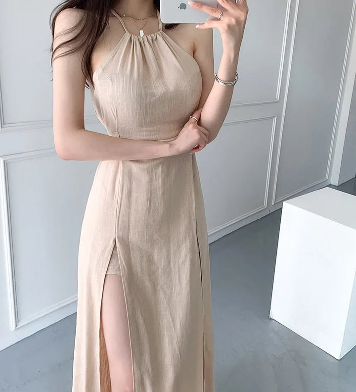 Women's Long Elegant Slit Dress – Soft Waistline Fit with Maxi Length - VeauBeauty