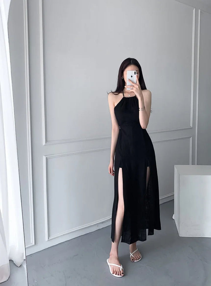 Women's Long Elegant Slit Dress – Soft Waistline Fit with Maxi Length - VeauBeauty