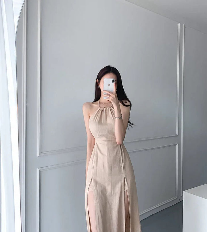Women's Long Elegant Slit Dress – Soft Waistline Fit with Maxi Length - VeauBeauty