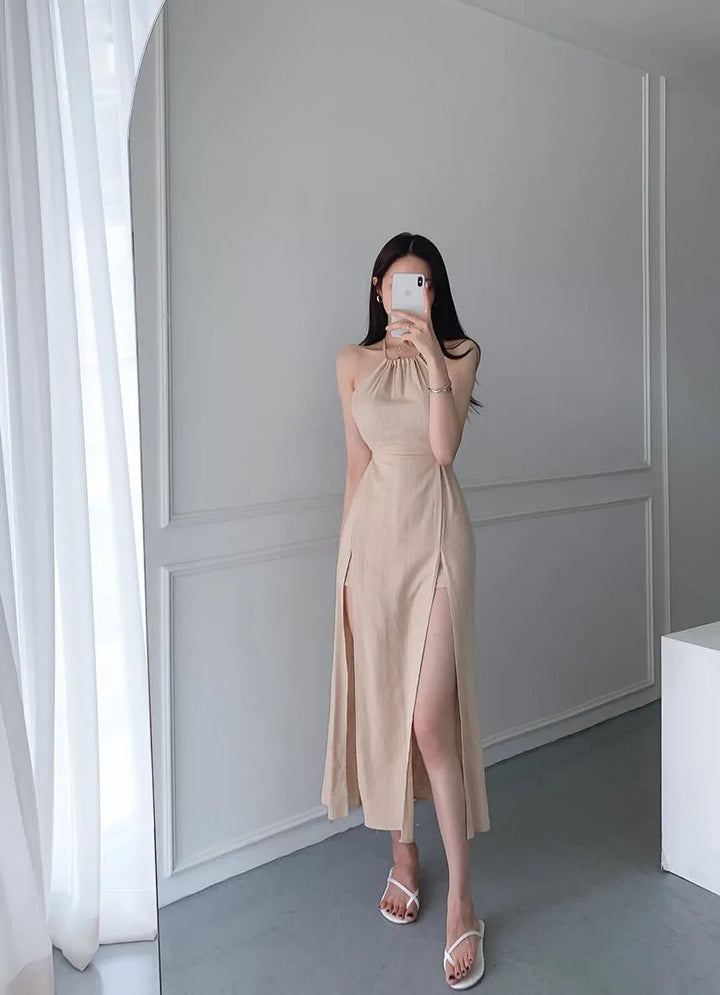 Women's Long Elegant Slit Dress – Soft Waistline Fit with Maxi Length - VeauBeauty