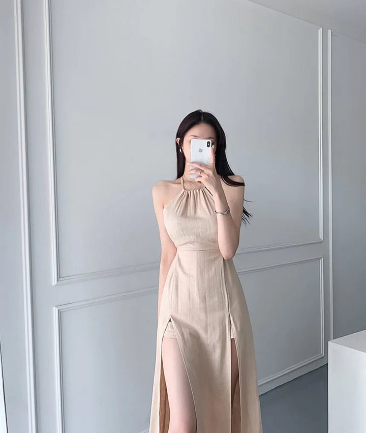 Women's Long Elegant Slit Dress – Soft Waistline Fit with Maxi Length - VeauBeauty