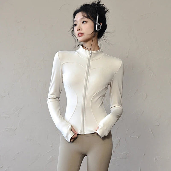 Women's Long Sleeve Zip Sports Jacket – Winter Warm Gym Running Coat - VeauBeauty