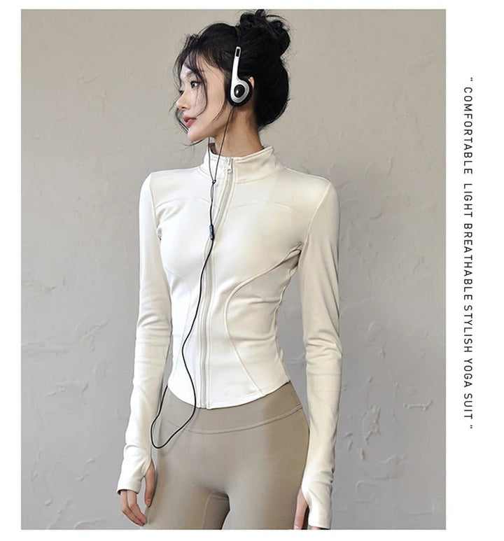 Women's Long Sleeve Zip Sports Jacket – Winter Warm Gym Running Coat - VeauBeauty