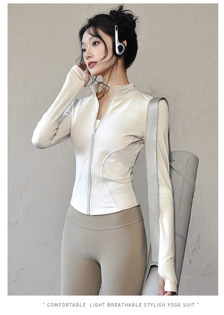 Women's Long Sleeve Zip Sports Jacket – Winter Warm Gym Running Coat - VeauBeauty