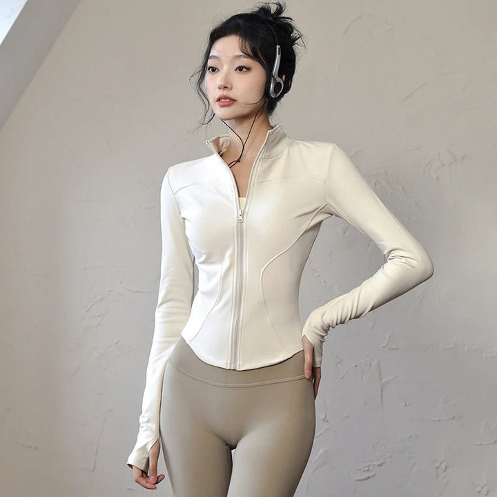 Women's Long Sleeve Zip Sports Jacket – Winter Warm Gym Running Coat - VeauBeauty