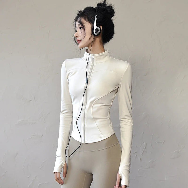 Women's Long Sleeve Zip Sports Jacket – Winter Warm Gym Running Coat - VeauBeauty