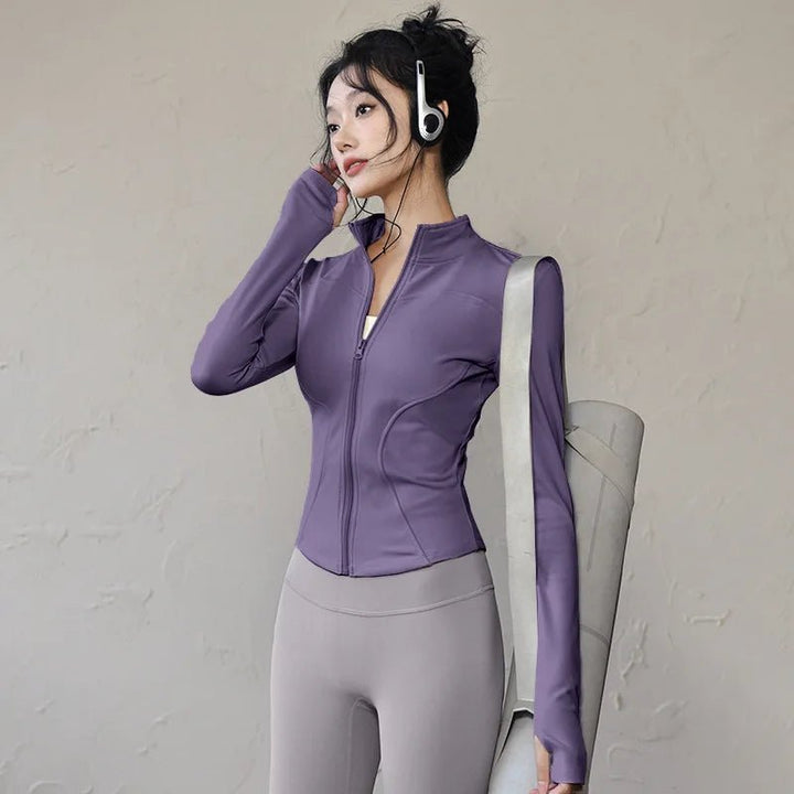 Women's Long Sleeve Zip Sports Jacket – Winter Warm Gym Running Coat - VeauBeauty