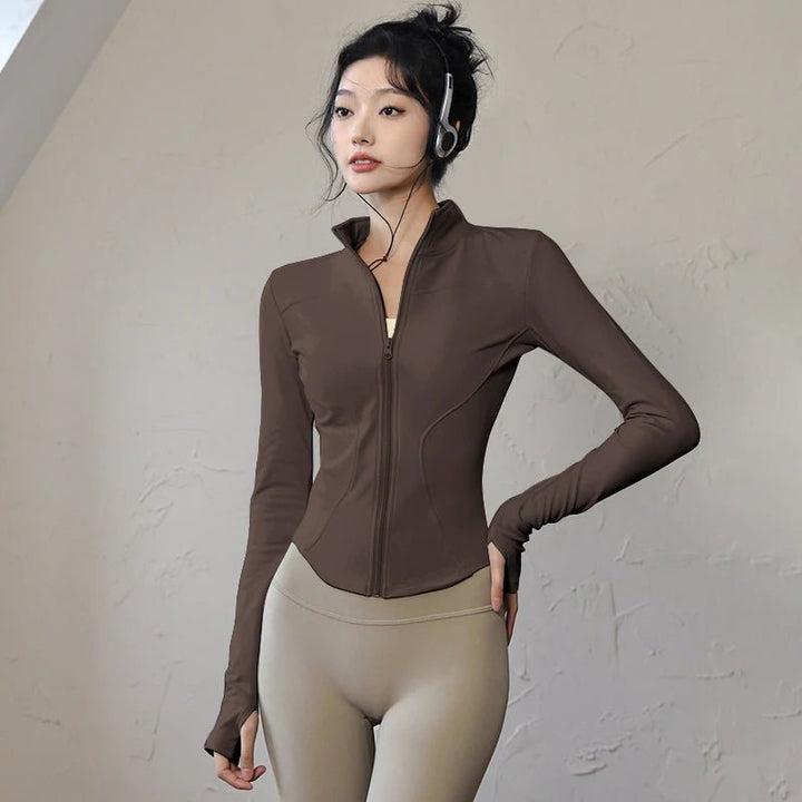 Women's Long Sleeve Zip Sports Jacket – Winter Warm Gym Running Coat - VeauBeauty