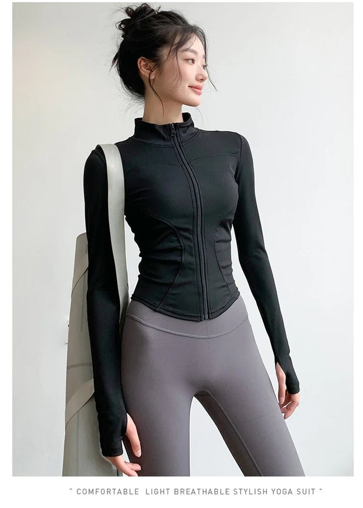 Women's Long Sleeve Zip Sports Jacket – Winter Warm Gym Running Coat - VeauBeauty