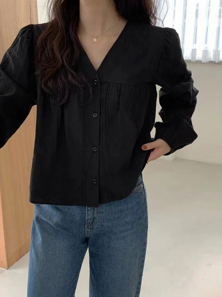 Women's Loose Fit Button - Up Shirt – Minimalist Long Sleeve Top - VeauBeauty