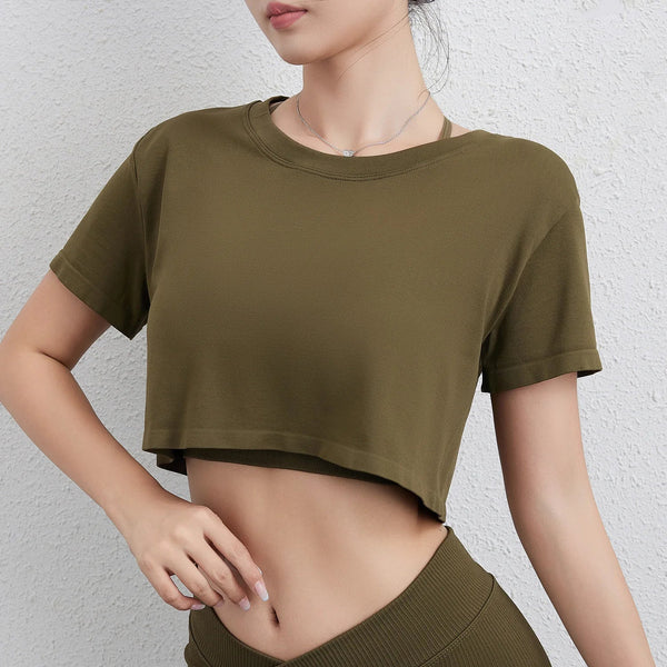 Women's Loose Fit Crop Top – Short Sleeve Black Fitness Crewneck Shirt - VeauBeauty