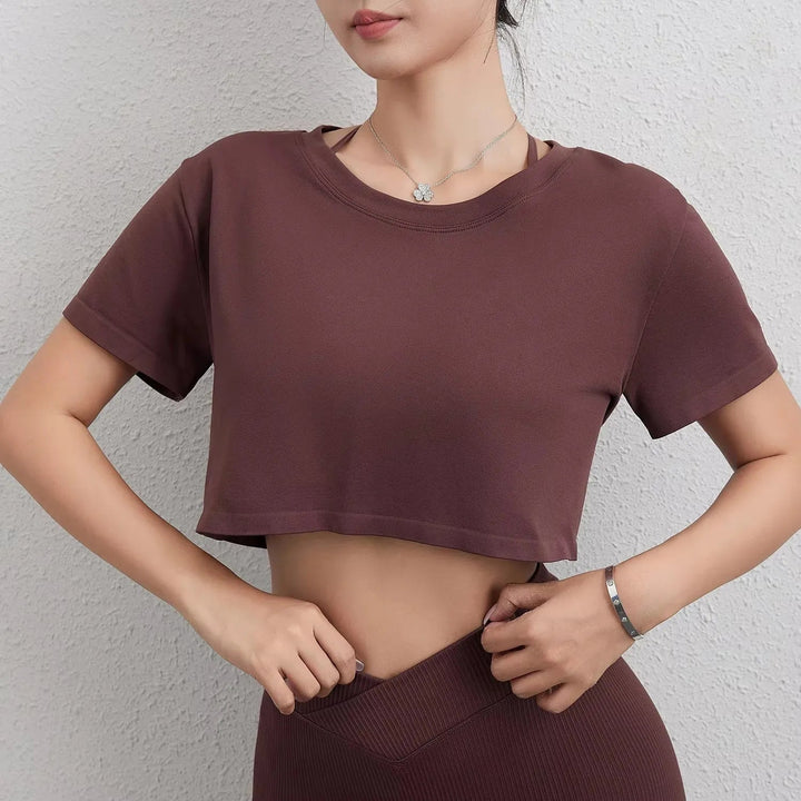 Women's Loose Fit Crop Top – Short Sleeve Black Fitness Crewneck Shirt - VeauBeauty