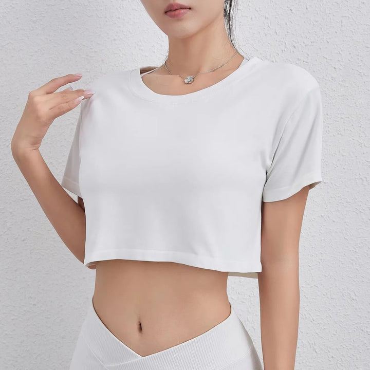 Women's Loose Fit Crop Top – Short Sleeve Black Fitness Crewneck Shirt - VeauBeauty