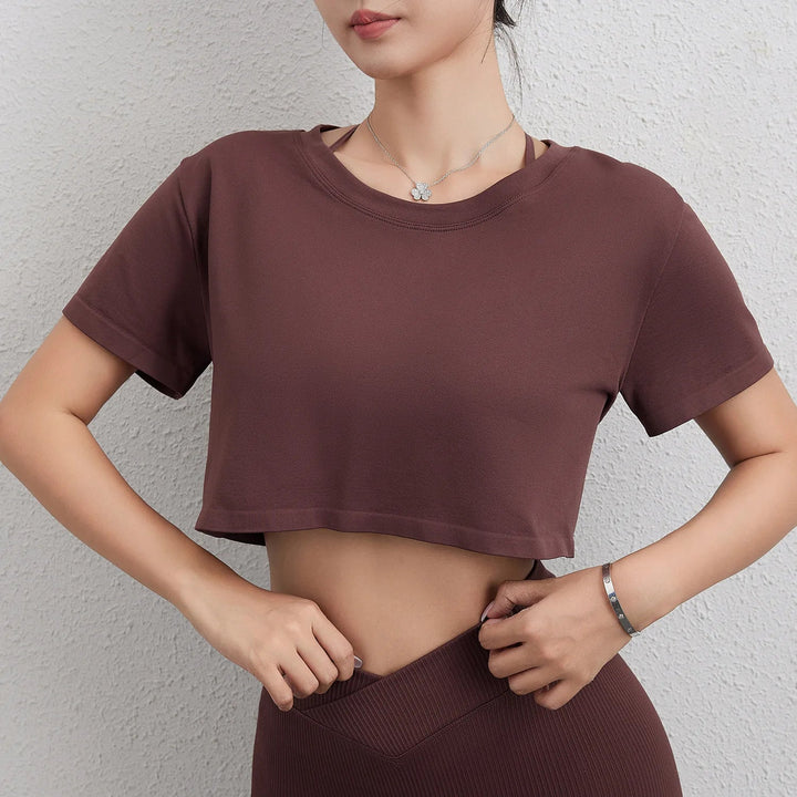 Women's Loose Fit Crop Top – Short Sleeve Black Fitness Crewneck Shirt - VeauBeauty
