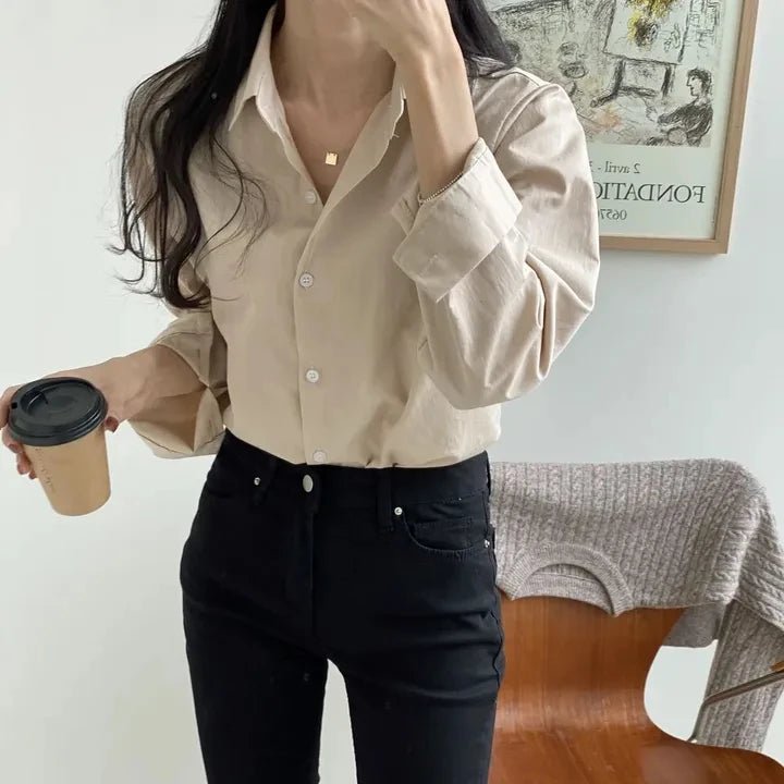 Women's Loose Fit Solid Shirt – Minimalist Spring Blouse - VeauBeauty