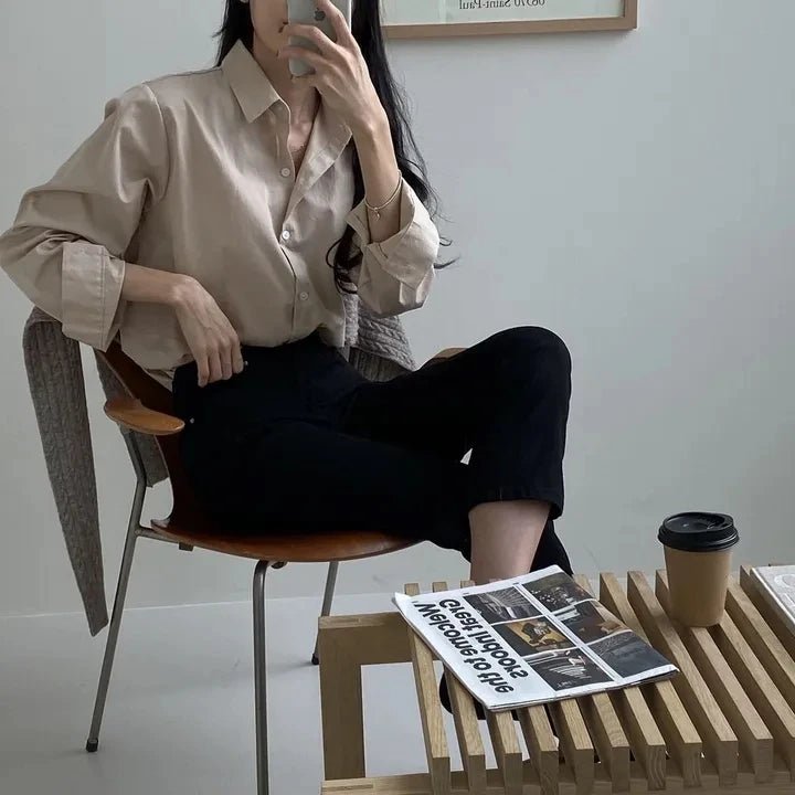 Women's Loose Fit Solid Shirt – Minimalist Spring Blouse - VeauBeauty