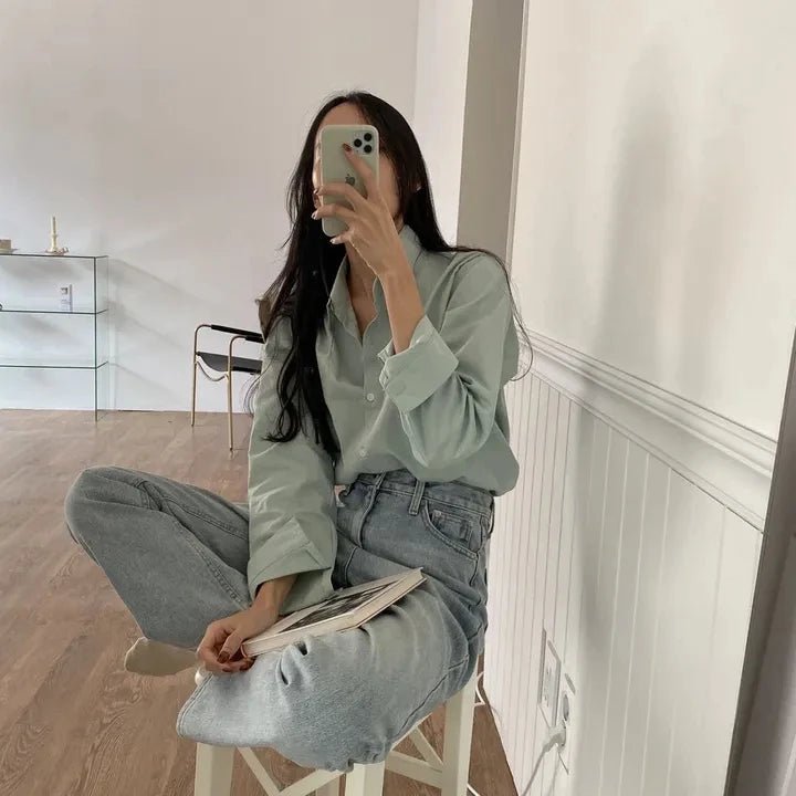 Women's Loose Fit Solid Shirt – Minimalist Spring Blouse - VeauBeauty