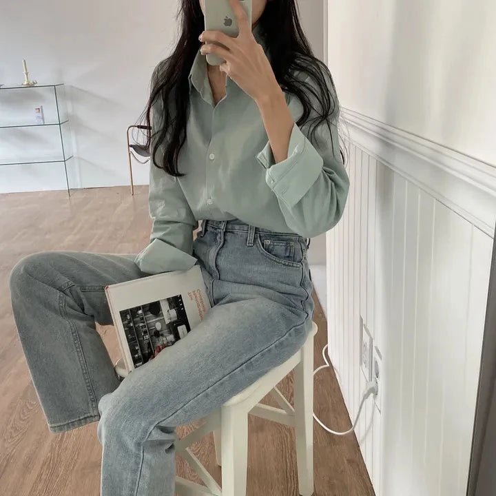 Women's Loose Fit Solid Shirt – Minimalist Spring Blouse - VeauBeauty