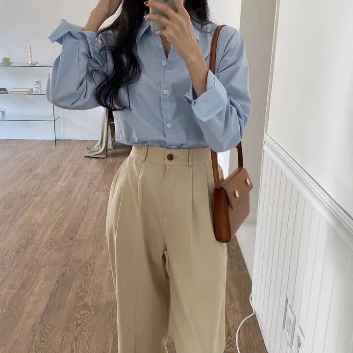 Women's Loose Fit Solid Shirt – Minimalist Spring Blouse - VeauBeauty
