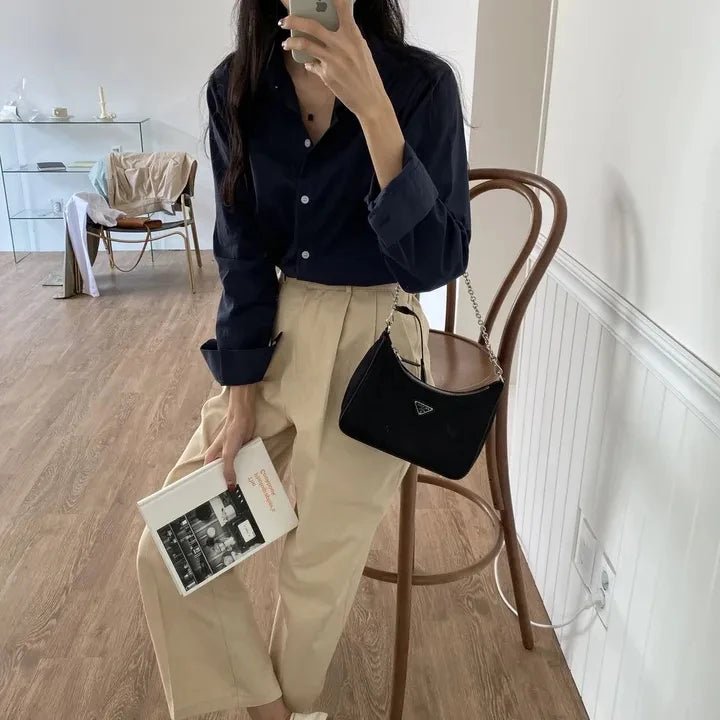 Women's Loose Fit Solid Shirt – Minimalist Spring Blouse - VeauBeauty
