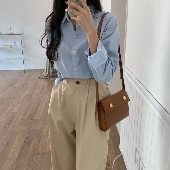 Women's Loose Fit Solid Shirt – Minimalist Spring Blouse - VeauBeauty