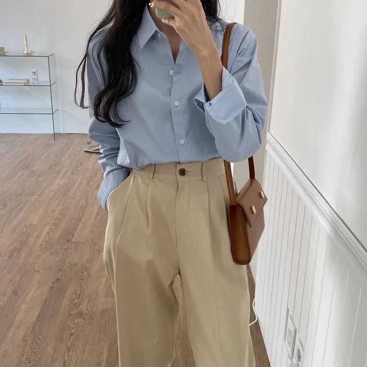 Women's Loose Fit Solid Shirt – Minimalist Spring Blouse - VeauBeauty