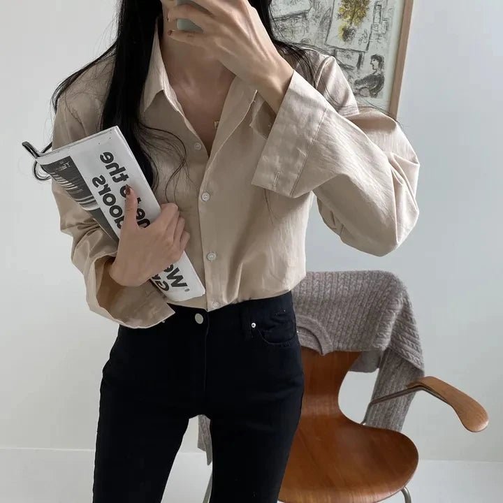 Women's Loose Fit Solid Shirt – Minimalist Spring Blouse - VeauBeauty