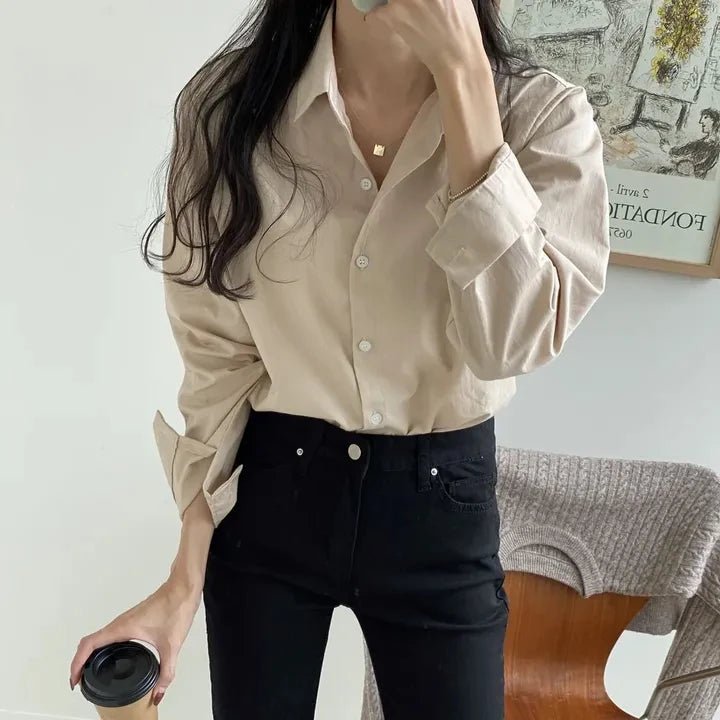 Women's Loose Fit Solid Shirt – Minimalist Spring Blouse - VeauBeauty